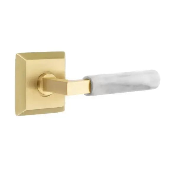 Emtek White Marble Lever with L-Square Stem and Quincy Rose by Emtek