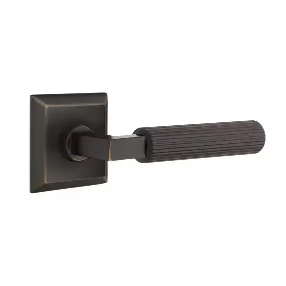 Emtek Straight Knurled Lever with L-Square Stem and Quincy Rose by Emtek
