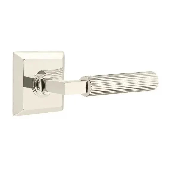 Emtek Straight Knurled Lever with L-Square Stem and Quincy Rose by Emtek