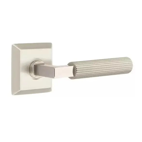 Emtek Straight Knurled Lever with L-Square Stem and Quincy Rose by Emtek