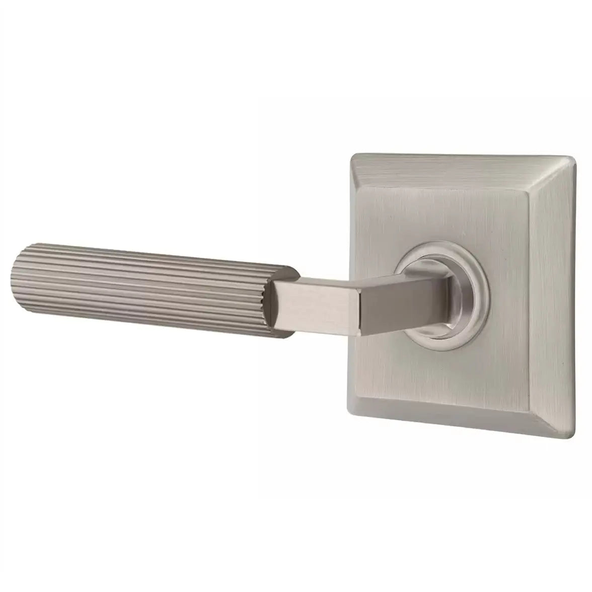 Emtek Straight Knurled Lever with L-Square Stem and Quincy Rose by Emtek