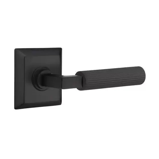 Emtek Straight Knurled Lever with L-Square Stem and Quincy Rose by Emtek