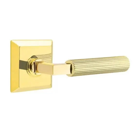 Emtek Straight Knurled Lever with L-Square Stem and Quincy Rose by Emtek