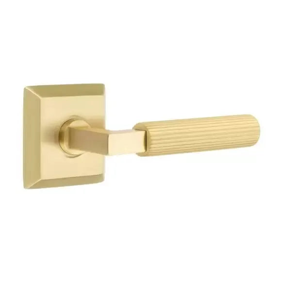 Emtek Straight Knurled Lever with L-Square Stem and Quincy Rose by Emtek