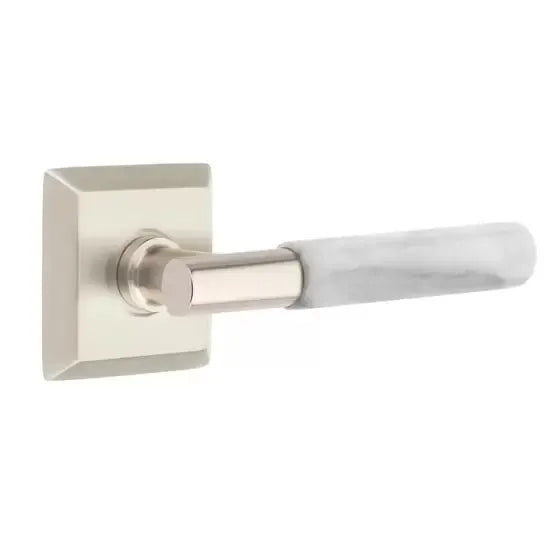 Emtek White Marble Lever with T-Bar Stem and Quincy Rose by Emtek