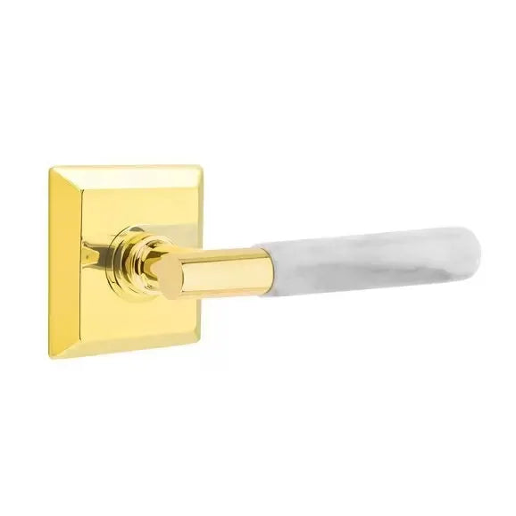 Emtek White Marble Lever with T-Bar Stem and Quincy Rose by Emtek