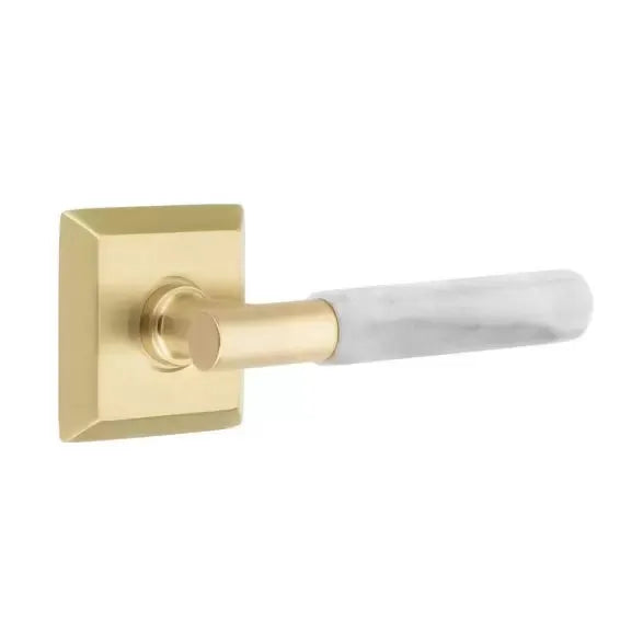 Emtek White Marble Lever with T-Bar Stem and Quincy Rose by Emtek