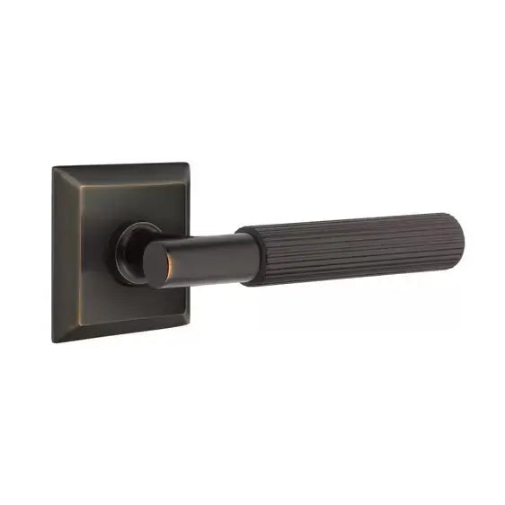 Emtek Straight Knurled Lever with T-Bar Stem and Quincy Rose by Emtek