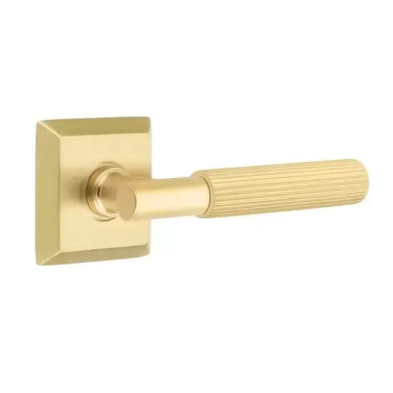 Emtek Straight Knurled Lever with T-Bar Stem and Quincy Rose by Emtek