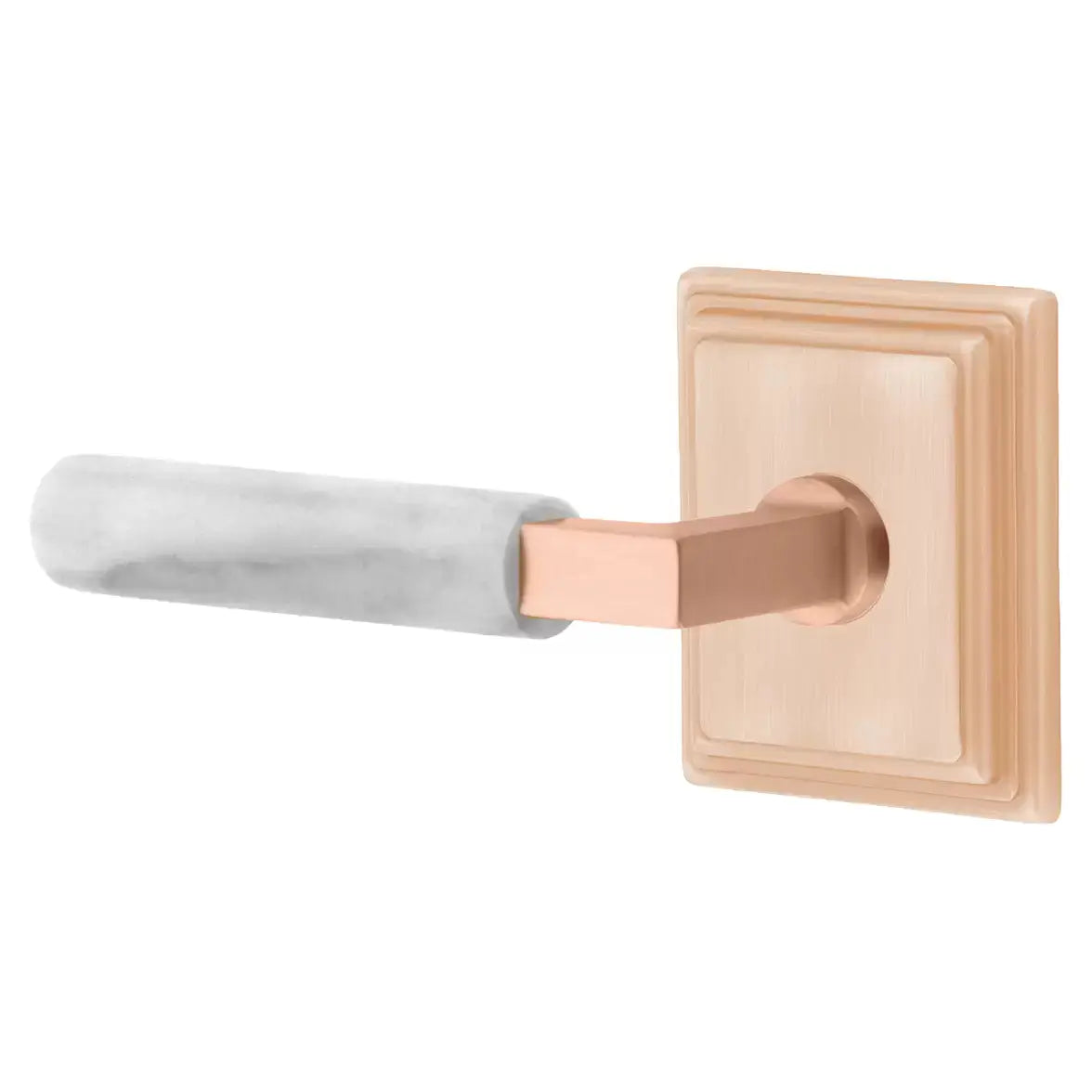 Emtek White Marble Lever with L-Square Stem and Wilshire Rose by Emtek