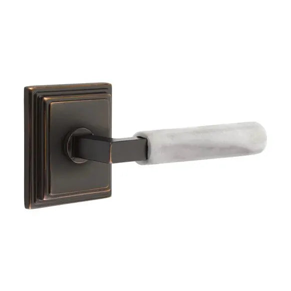 Emtek White Marble Lever with L-Square Stem and Wilshire Rose by Emtek