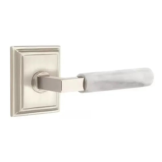 Emtek White Marble Lever with L-Square Stem and Wilshire Rose by Emtek