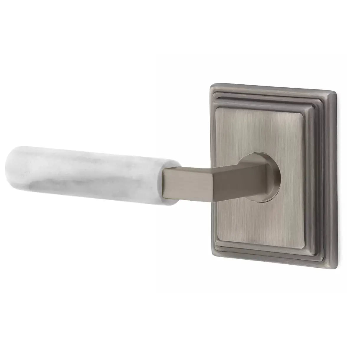 Emtek White Marble Lever with L-Square Stem and Wilshire Rose by Emtek