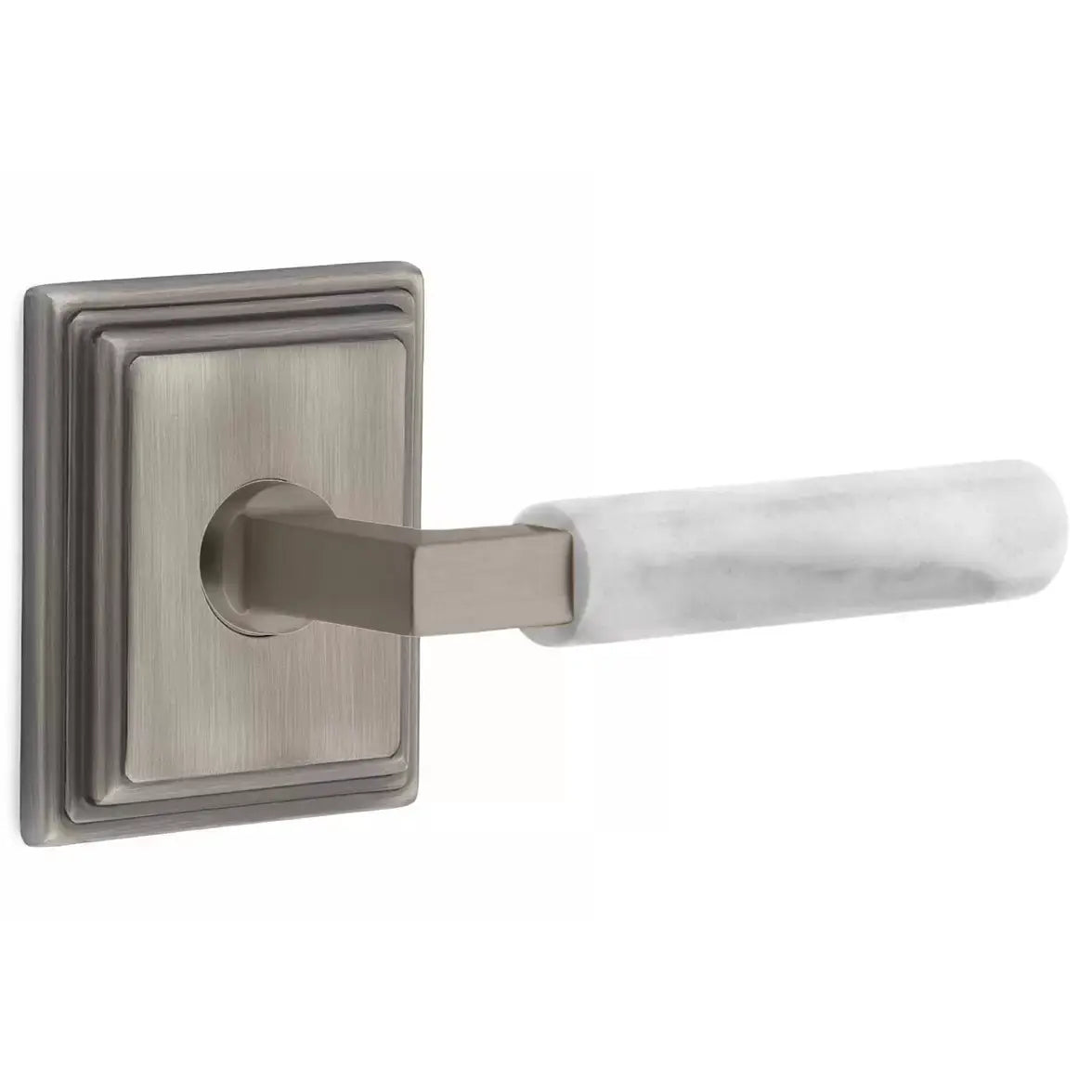 Emtek White Marble Lever with L-Square Stem and Wilshire Rose by Emtek