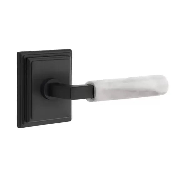 Emtek White Marble Lever with L-Square Stem and Wilshire Rose by Emtek