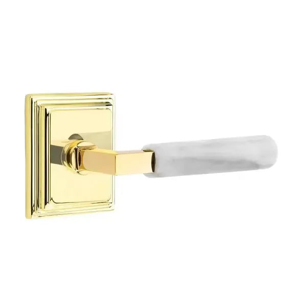 Emtek White Marble Lever with L-Square Stem and Wilshire Rose by Emtek