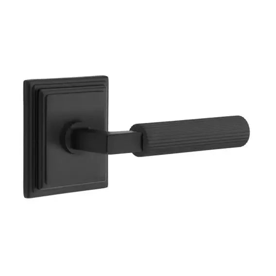 Emtek Straight Knurled Lever with L-Square Stem and Wilshire Rose by Emtek