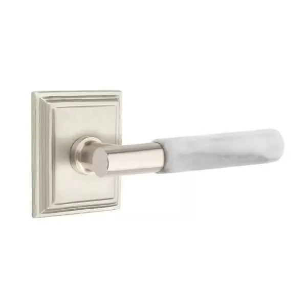 Emtek White Marble Lever with T-Bar Stem and Wilshire Rose by Emtek