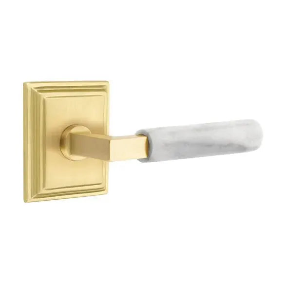 Emtek White Marble Lever with L-Square Stem and Wilshire Rose by Emtek