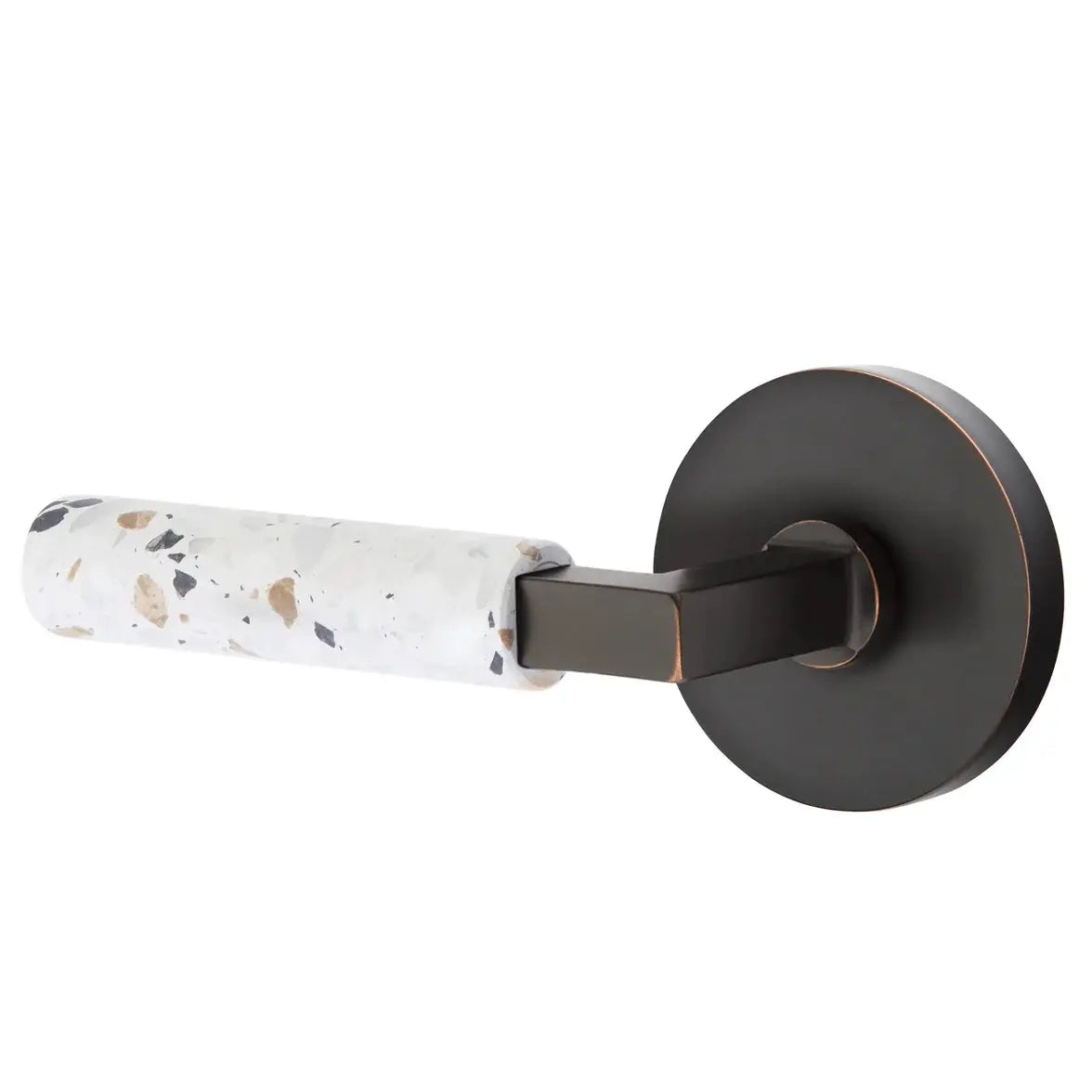 Emtek Light Terrazzo Lever with Disk Rosette and L-Square Stem by Emtek
