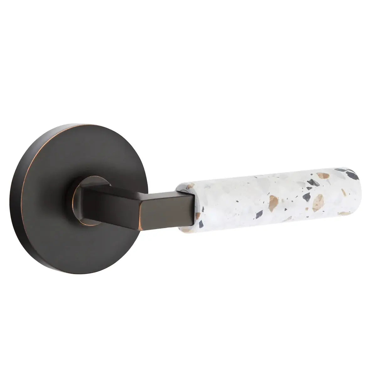Emtek Light Terrazzo Lever with Disk Rosette and L-Square Stem by Emtek