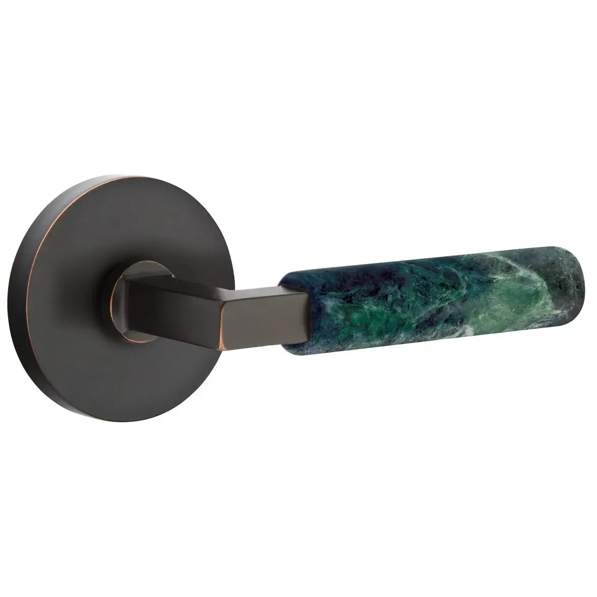 Emtek Green Marble Lever with Disk Rosette and L-Square Stem by Emtek