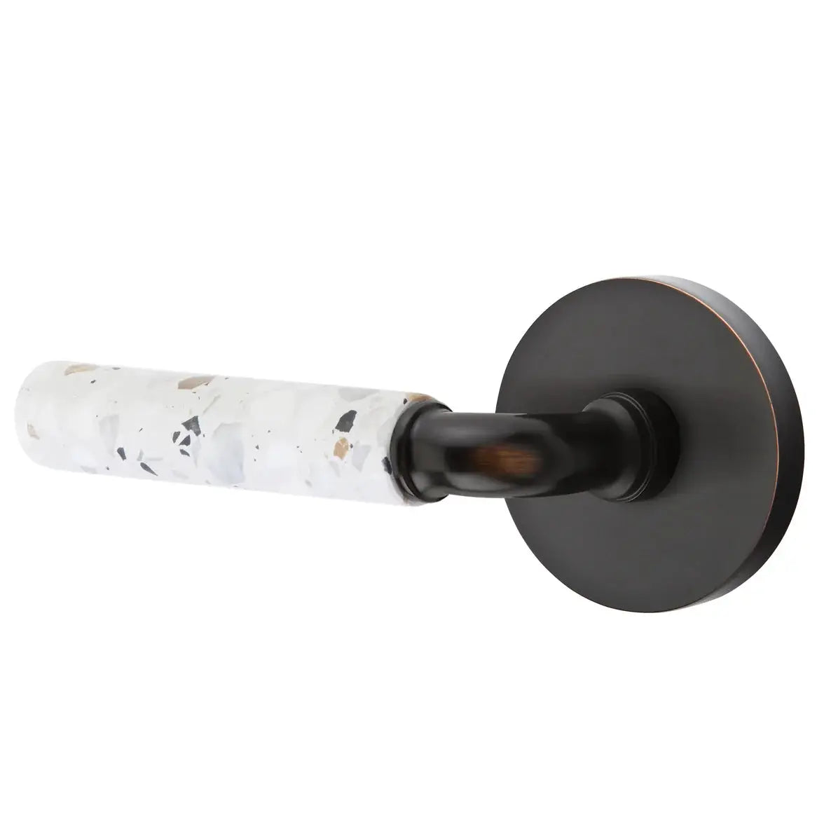 Emtek Light Terrazzo Lever with Disk Rosette and R-Bar Stem by Emtek
