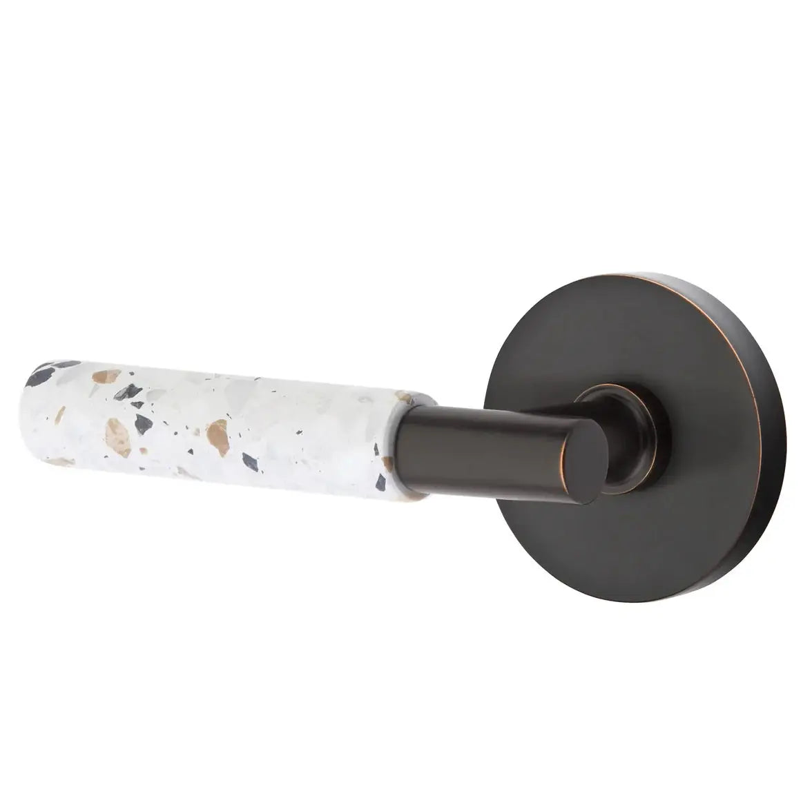 Emtek Light Terrazzo Lever with Disk Rosette and T-Bar Stem by Emtek