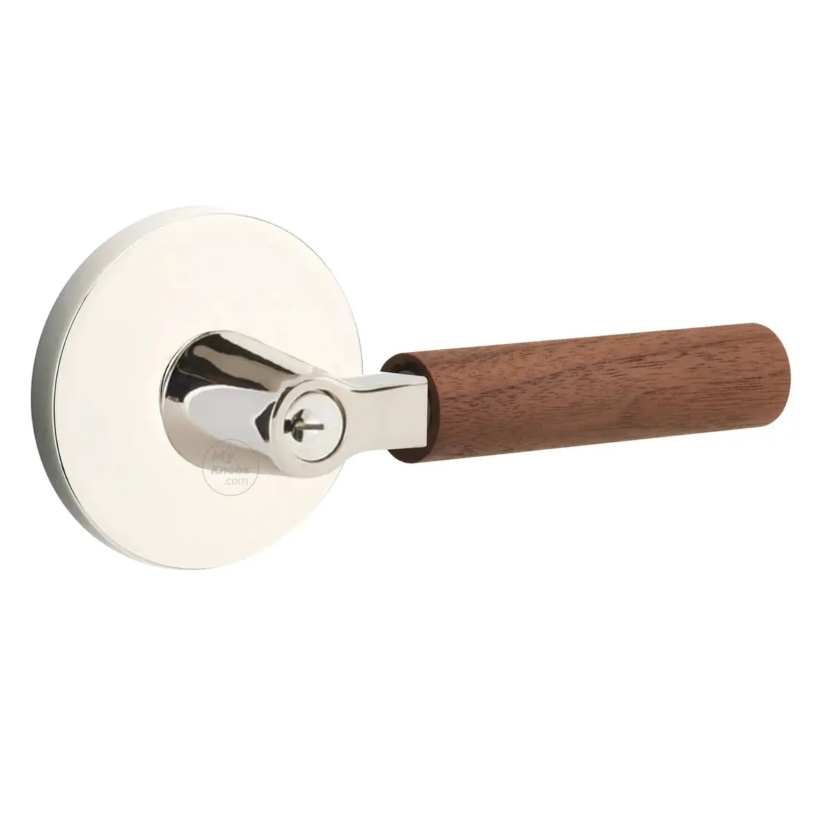 Emtek Walnut Lever with Disk Rosette and L-Square Stem by Emtek