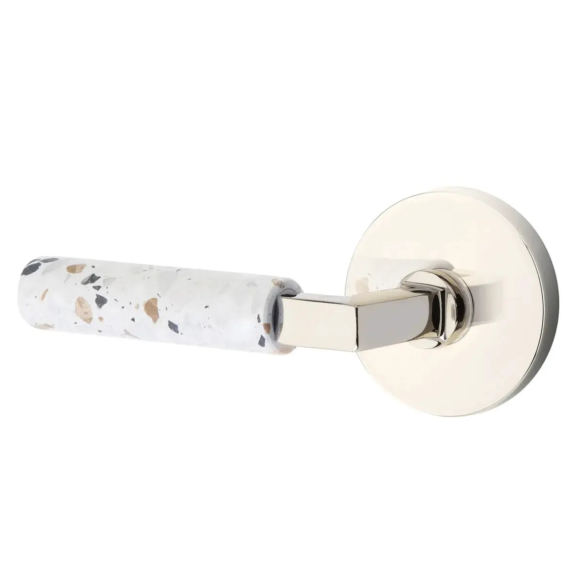 Emtek Light Terrazzo Lever with Disk Rosette and L-Square Stem by Emtek