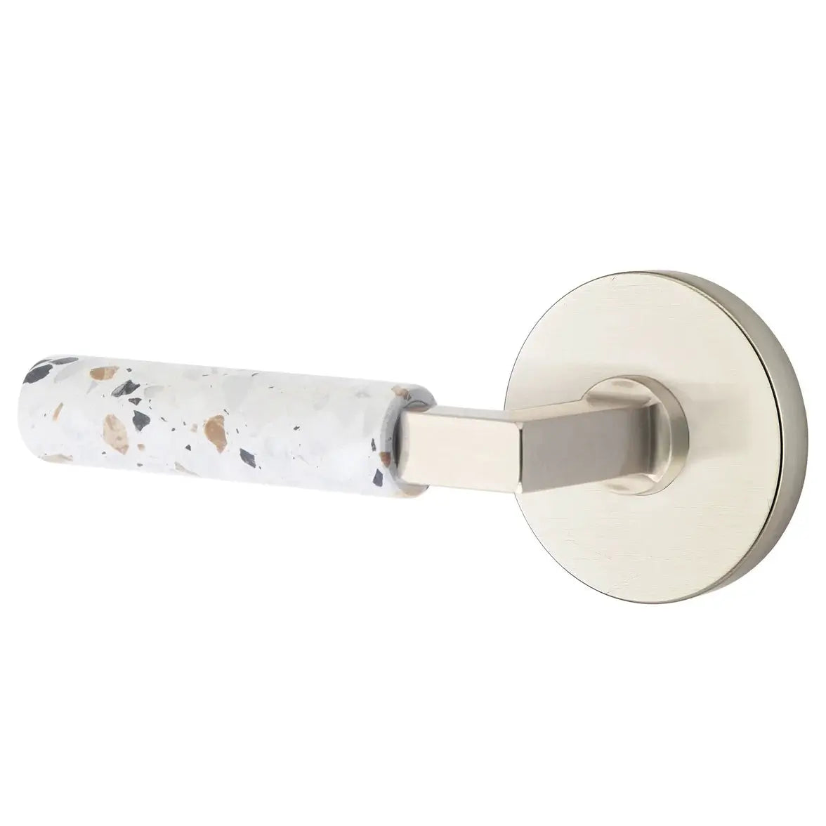 Emtek Light Terrazzo Lever with Disk Rosette and L-Square Stem by Emtek