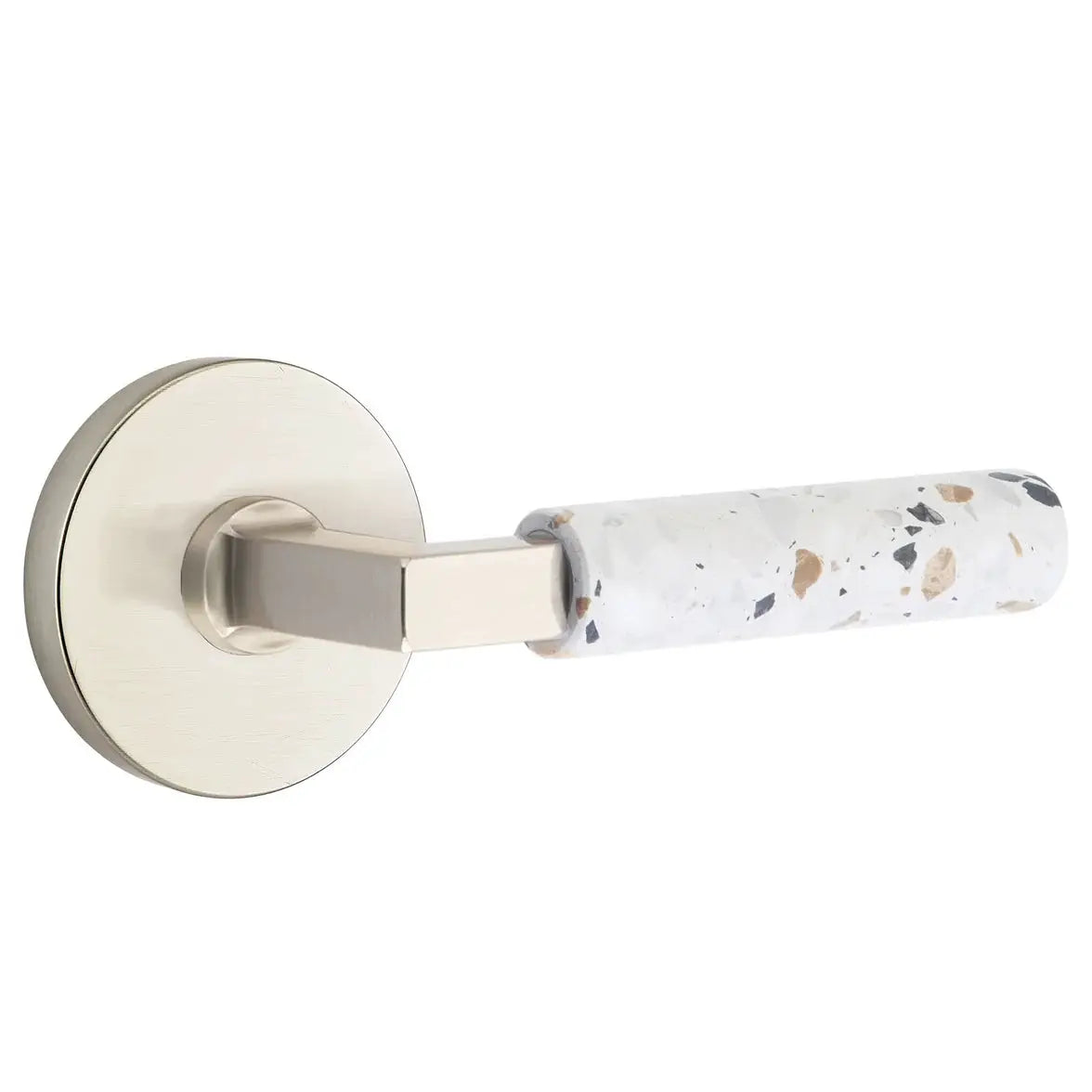 Emtek Light Terrazzo Lever with Disk Rosette and L-Square Stem by Emtek