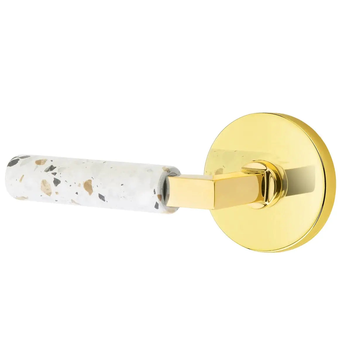 Emtek Light Terrazzo Lever with Disk Rosette and L-Square Stem by Emtek