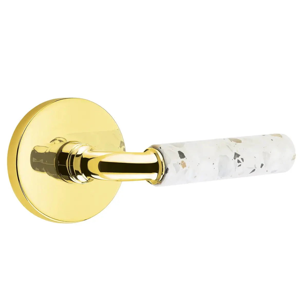 Emtek Light Terrazzo Lever with Disk Rosette and R-Bar Stem by Emtek
