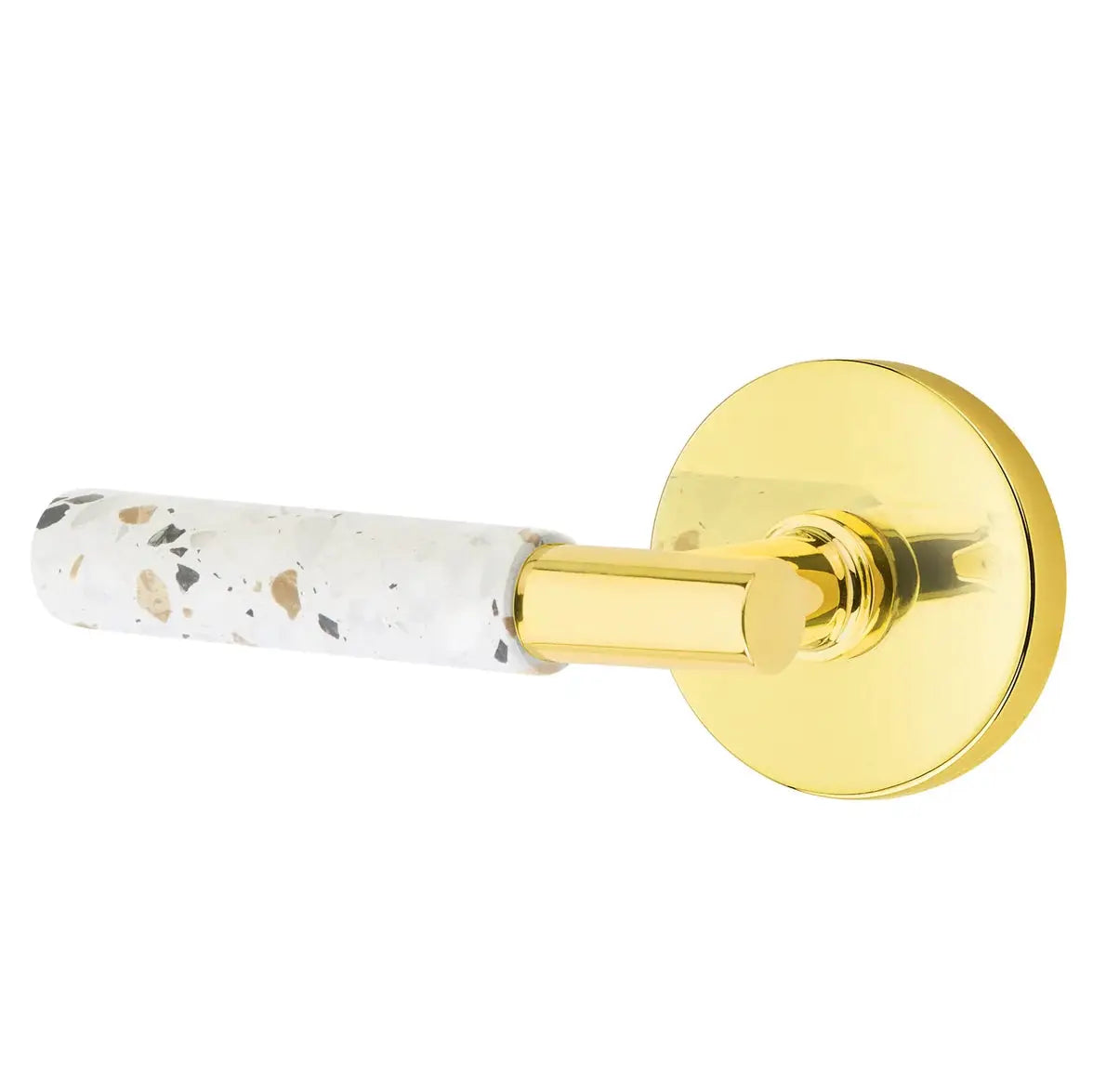 Emtek Light Terrazzo Lever with Disk Rosette and T-Bar Stem by Emtek