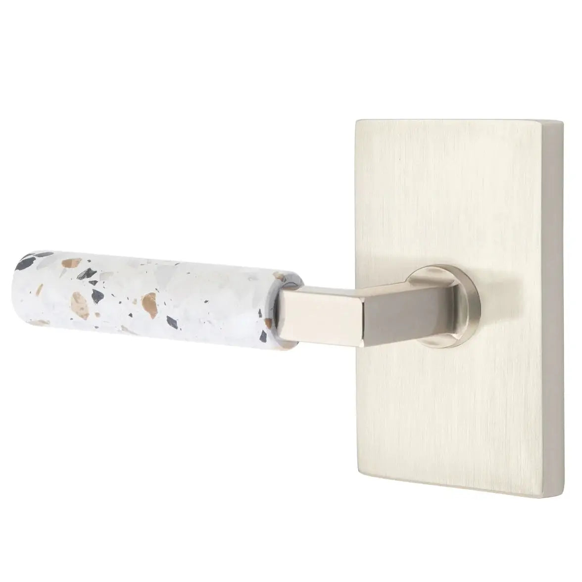 Emtek Light Terrazzo Lever with Modern Rectangular Rosette and L-Square Stem by Emtek