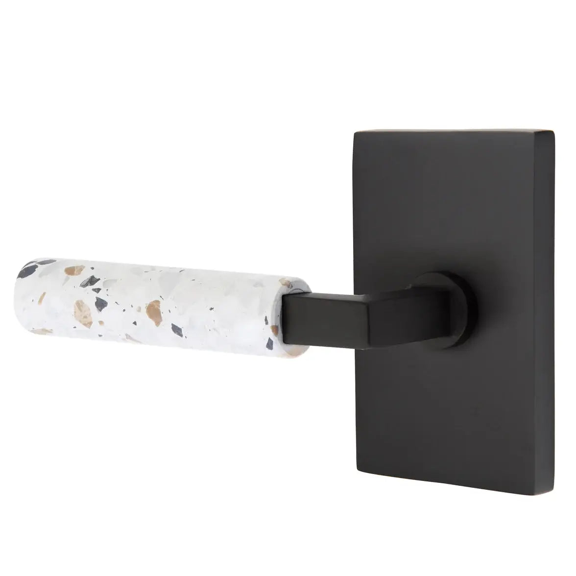 Emtek Light Terrazzo Lever with Modern Rectangular Rosette and L-Square Stem by Emtek