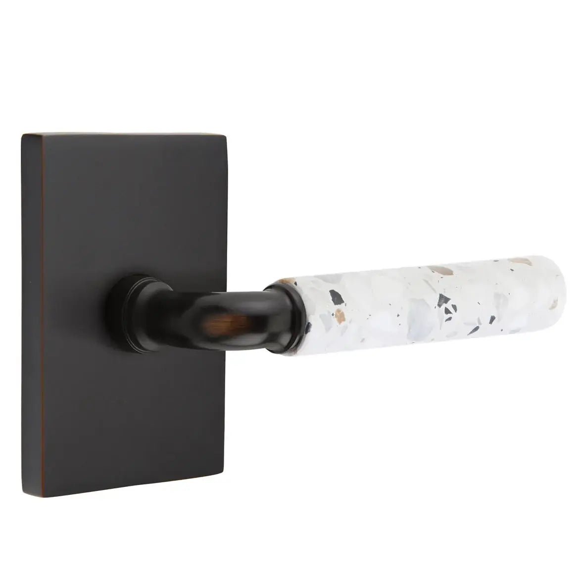 Emtek Light Terrazzo Lever with Modern Rectangular Rosette and R-Bar Stem by Emtek