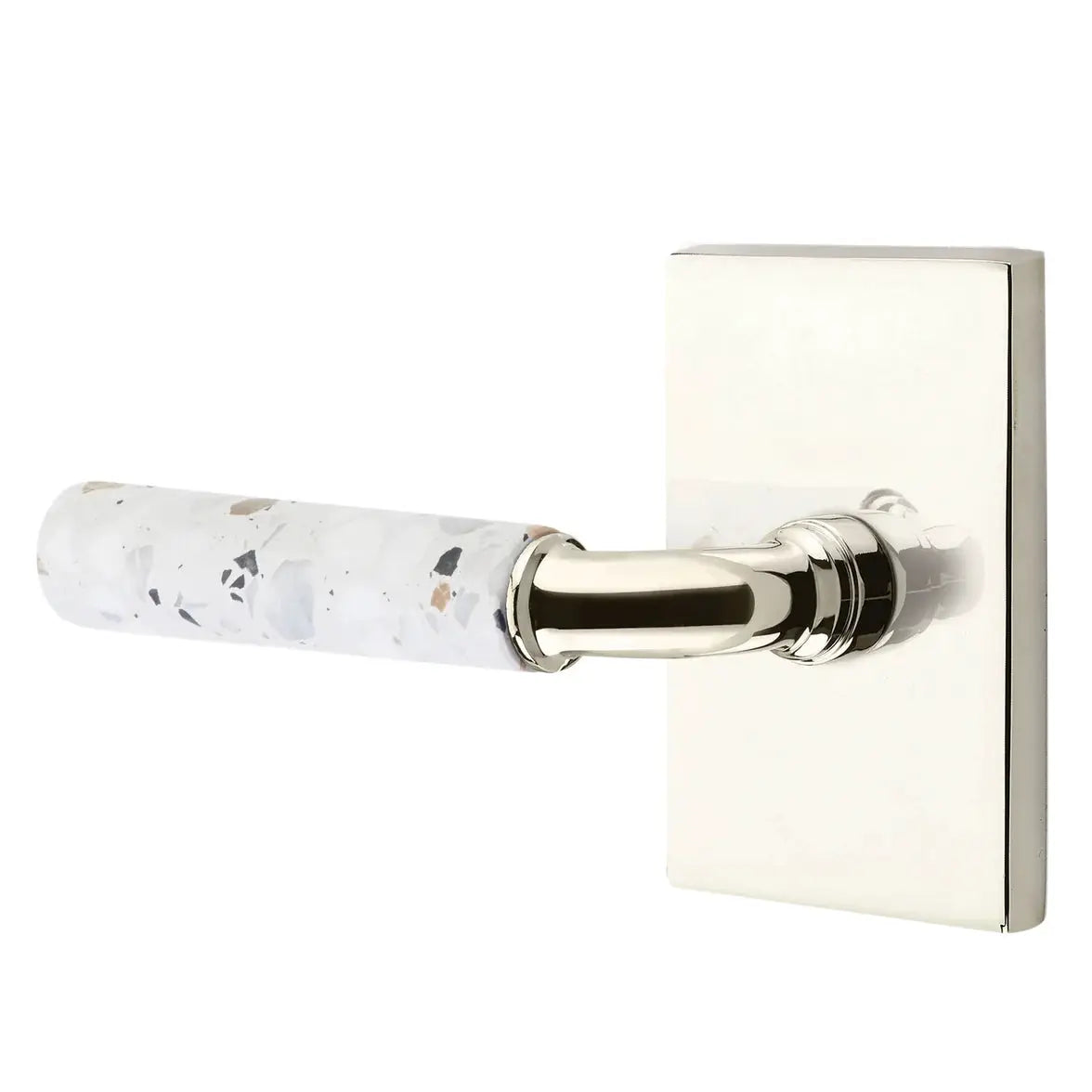 Emtek Light Terrazzo Lever with Modern Rectangular Rosette and R-Bar Stem by Emtek
