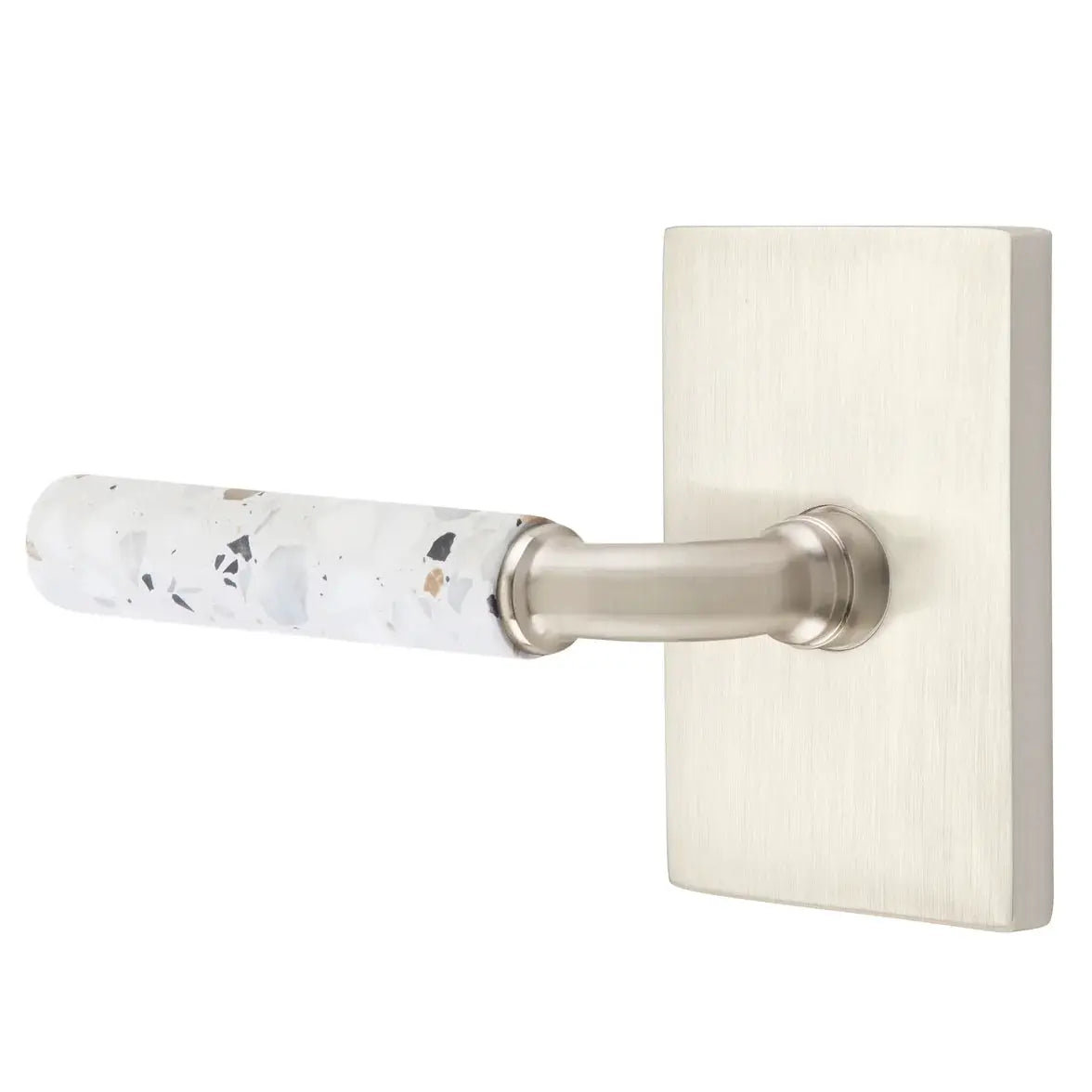 Emtek Light Terrazzo Lever with Modern Rectangular Rosette and R-Bar Stem by Emtek