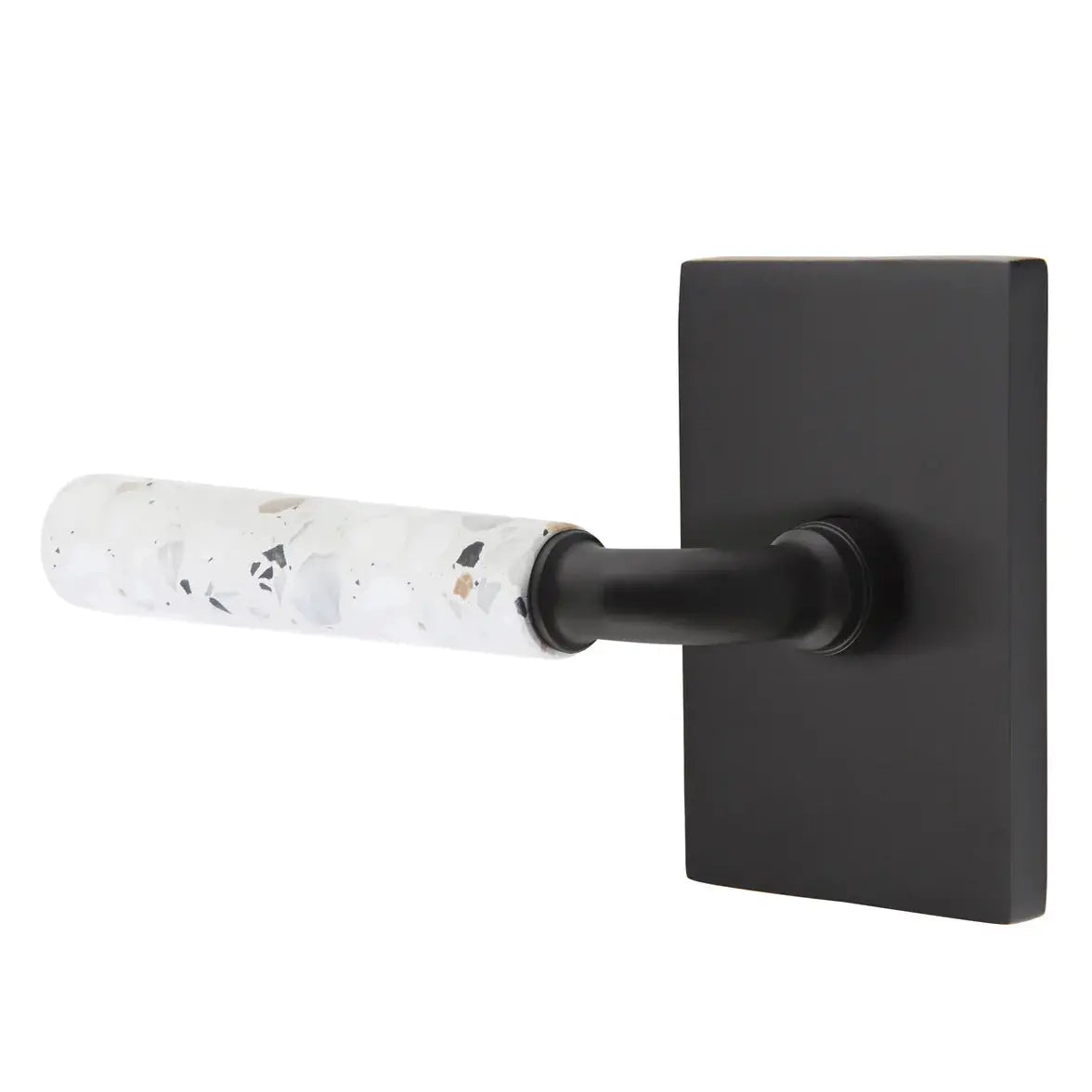 Emtek Light Terrazzo Lever with Modern Rectangular Rosette and R-Bar Stem by Emtek