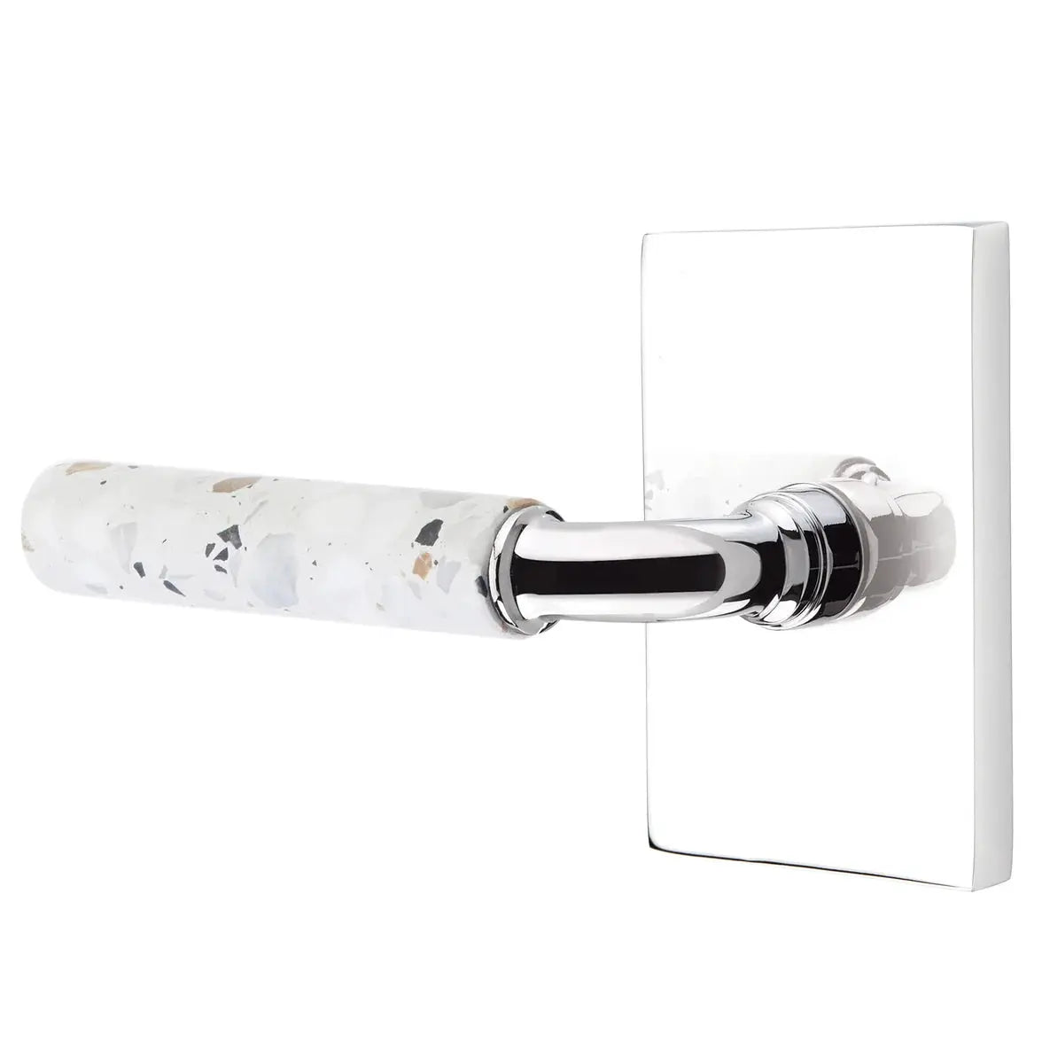 Emtek Light Terrazzo Lever with Modern Rectangular Rosette and R-Bar Stem by Emtek