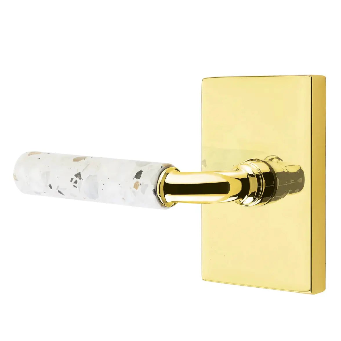 Emtek Light Terrazzo Lever with Modern Rectangular Rosette and R-Bar Stem by Emtek