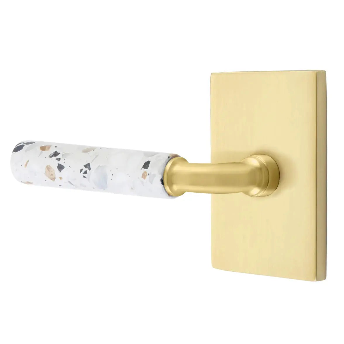 Emtek Light Terrazzo Lever with Modern Rectangular Rosette and R-Bar Stem by Emtek