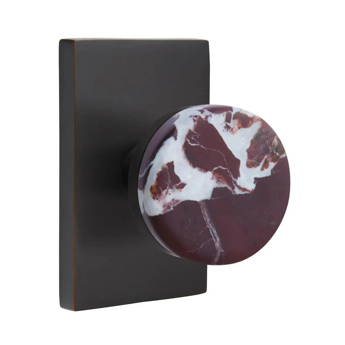 Emtek Rosso Levanto Marble Knob with Modern Rectangular Rosette and Conical Stem by Emtek