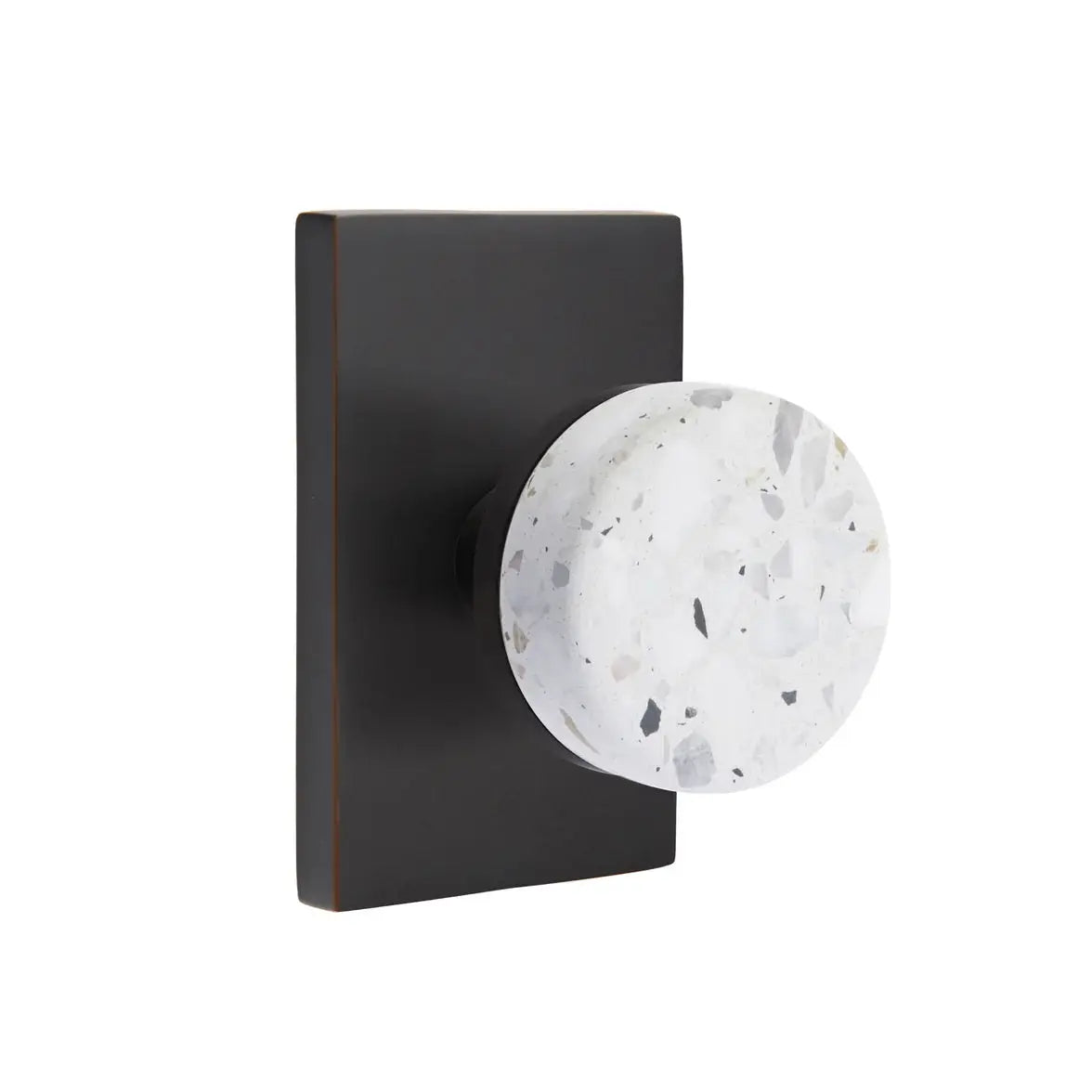 Emtek Light Terrazzo Knob with Modern Rectangular Rosette and Conical Stem by Emtek