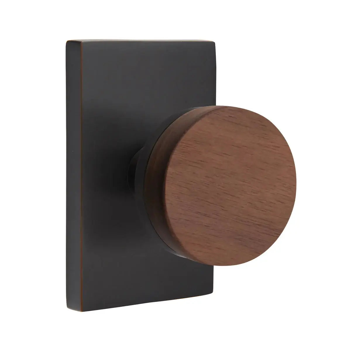 Emtek Walnut Knob with Modern Rectangular Rosette and Conical Stem by Emtek