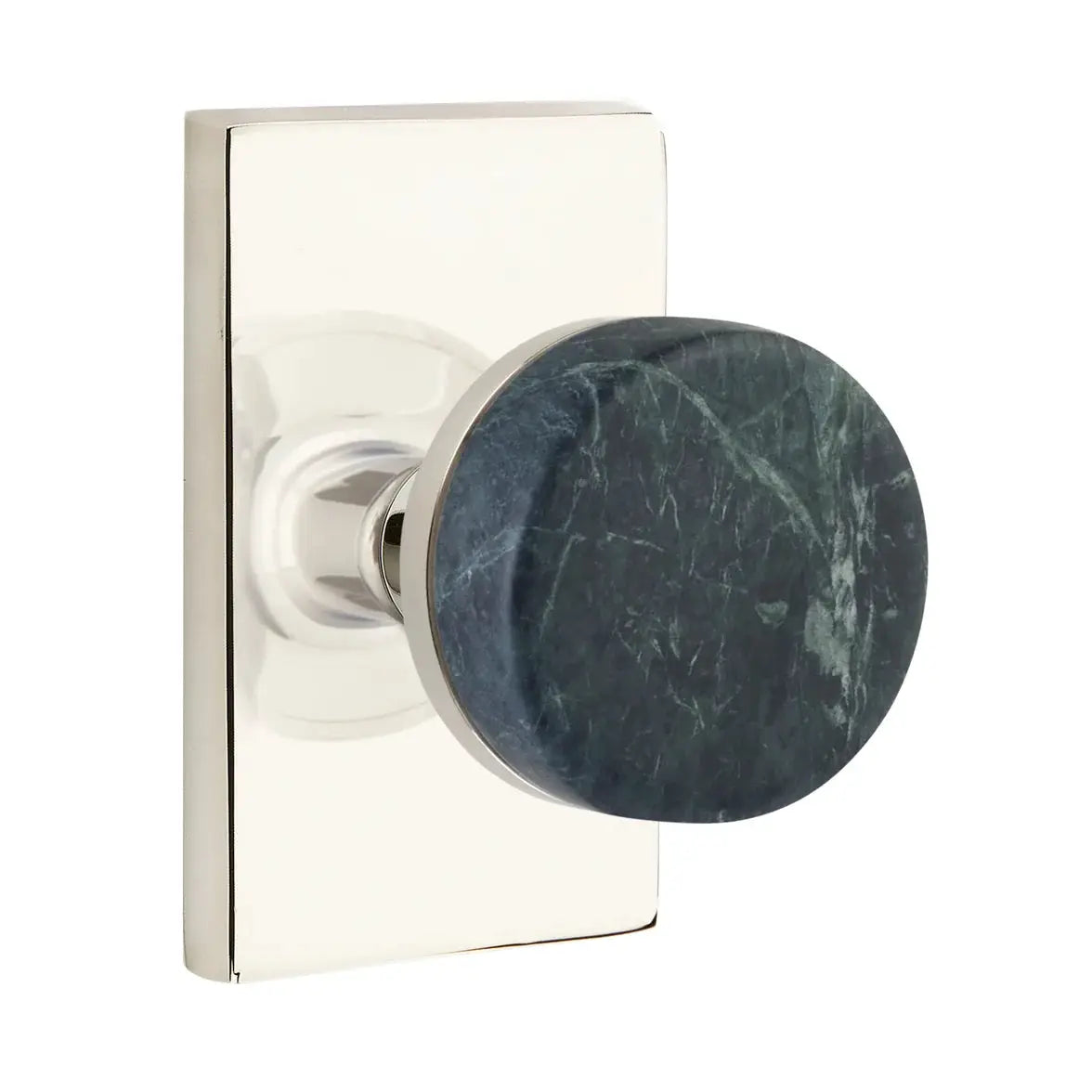 Emtek Green Marble Knob with Modern Rectangular Rosette and Conical Stem by Emtek