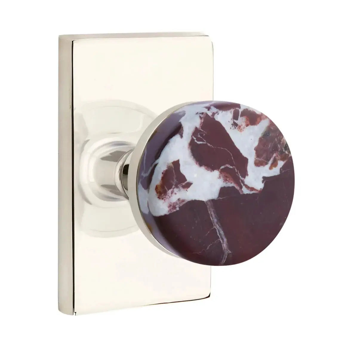Emtek Rosso Levanto Marble Knob with Modern Rectangular Rosette and Conical Stem by Emtek