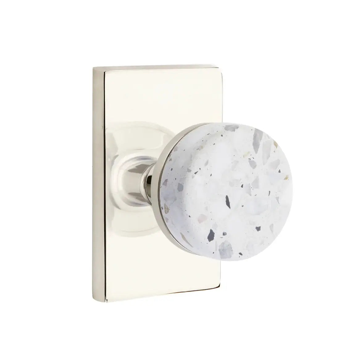 Emtek Light Terrazzo Knob with Modern Rectangular Rosette and Conical Stem by Emtek